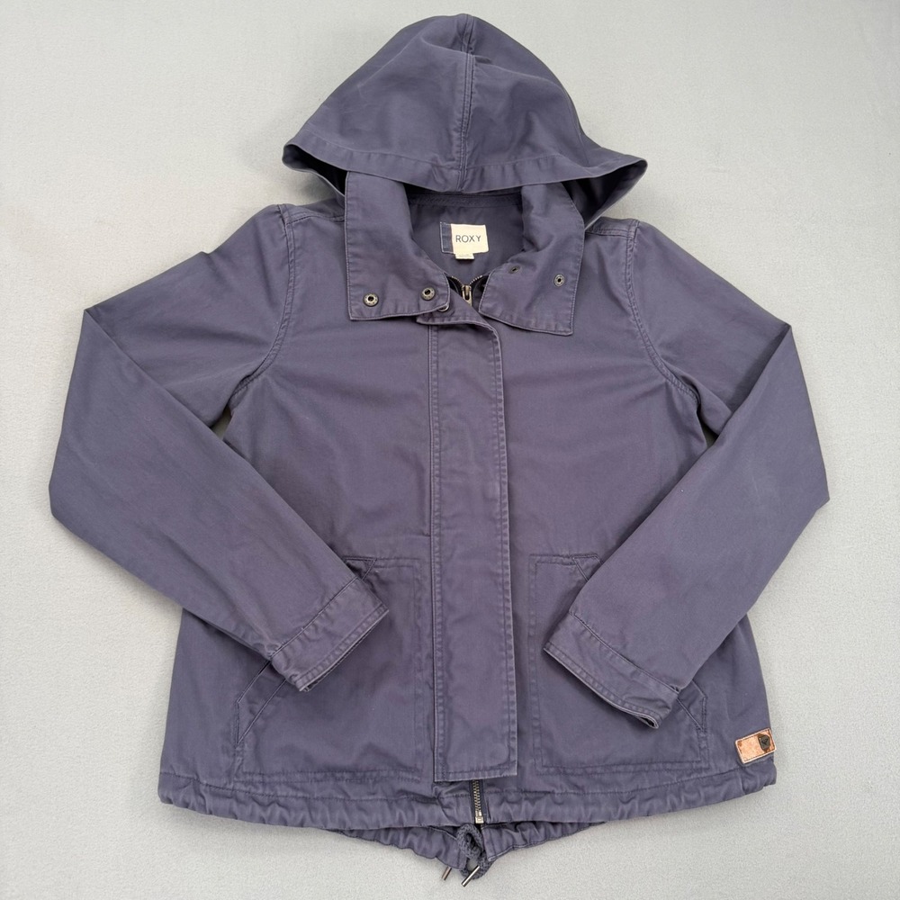 Y2K embroidered Roxy Hooded Utility Jacket Womens Small Purple Cotton